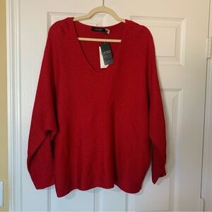 Ralph Lauren Black Label Red V-Neck Long Sleeve‎ Knit Sweater Luxury Cozy